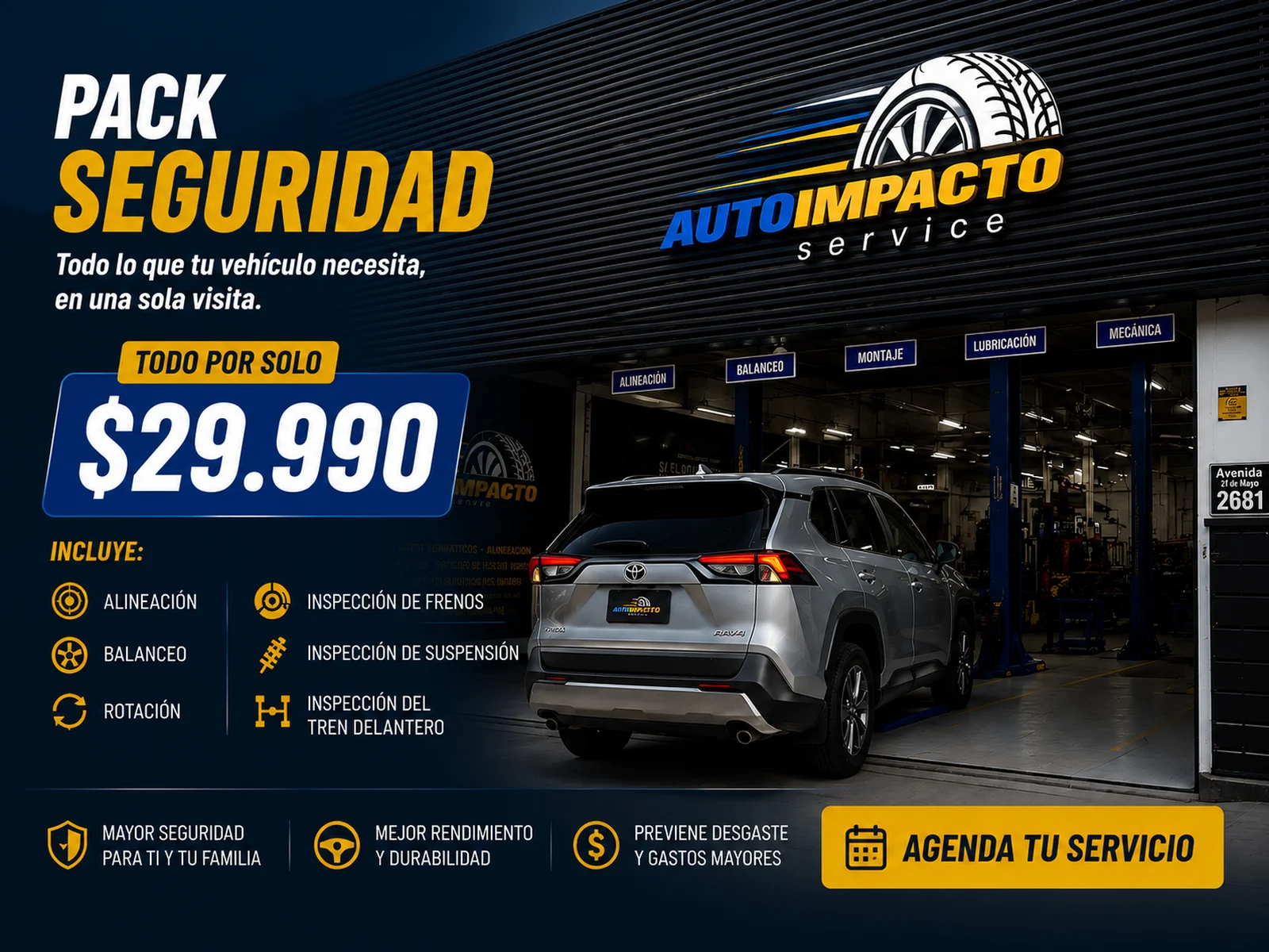 Gráfica del Pack Seguridad de Autoimpacto Service por $29.990